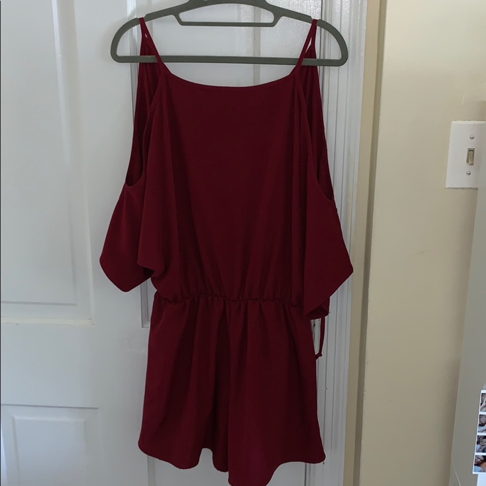 Maroon open shoulder romper